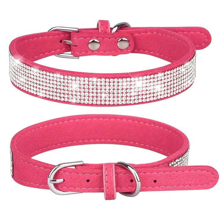 Adjustable leather dog collar with rhinestones - product photo 11