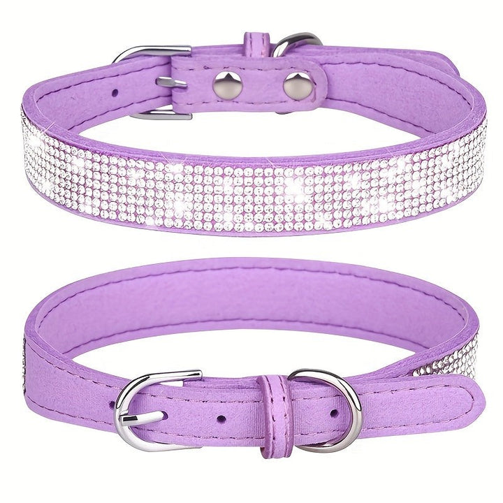Adjustable leather dog collar with rhinestones - product photo 12