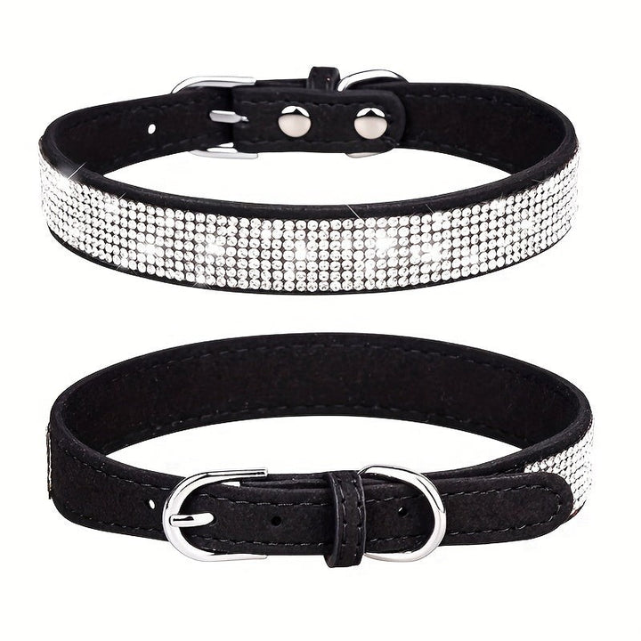 Adjustable leather dog collar with rhinestones - product photo 13