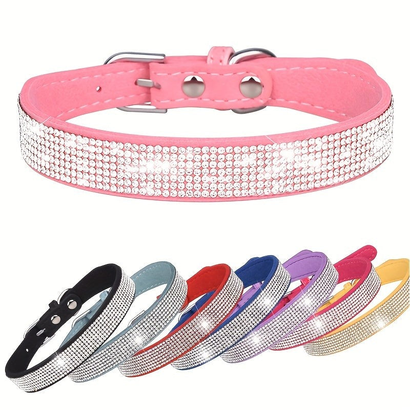 Adjustable leather dog collar with rhinestones - product photo 2