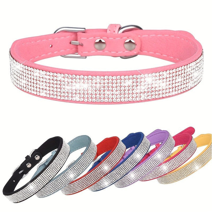 Adjustable leather dog collar with rhinestones - product photo 2