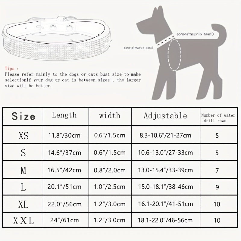 Adjustable leather dog collar with rhinestones - product photo 3