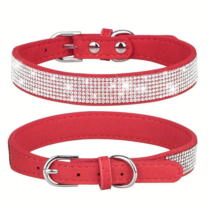 Adjustable leather dog collar with rhinestones - product photo 4