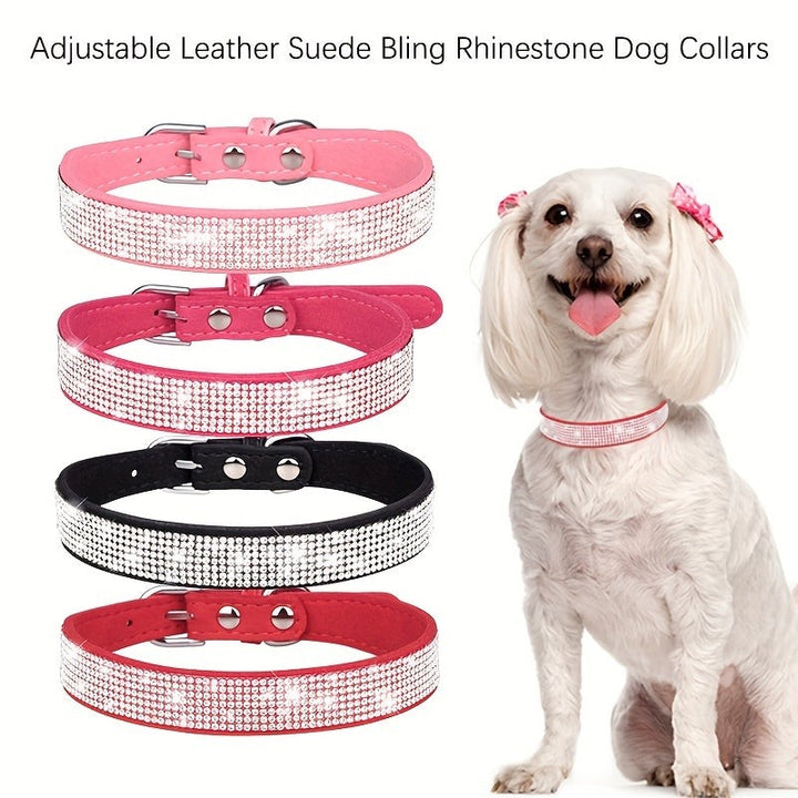 Adjustable leather dog collar with rhinestones - product photo 5