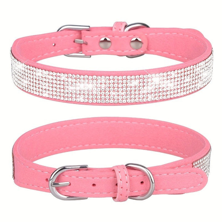 Adjustable leather dog collar with rhinestones - product photo 6
