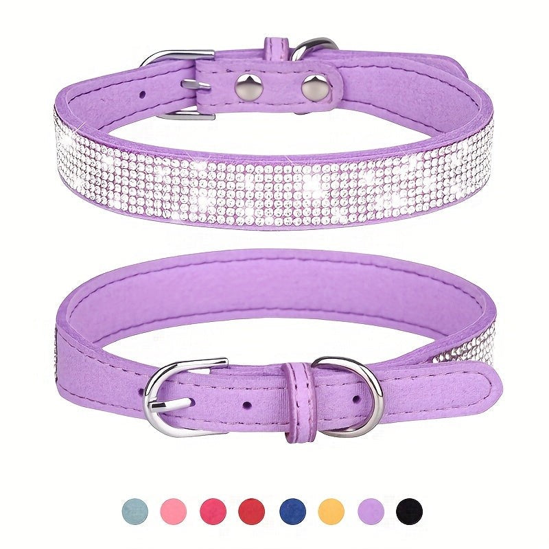 Adjustable leather dog collar with rhinestones - product photo 7