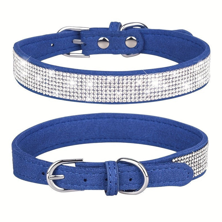 Adjustable leather dog collar with rhinestones - product photo 9