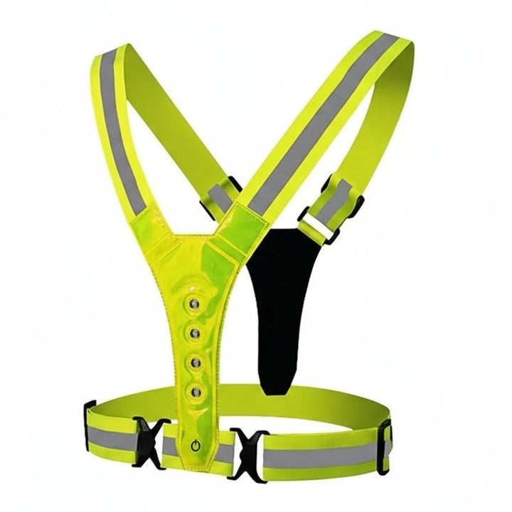 Adjustable LED running vest lit up at night - product photo 10