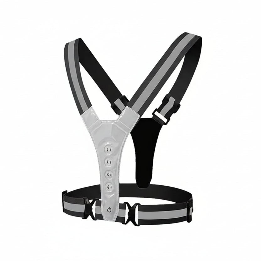 Adjustable LED running vest lit up at night - product photo 11