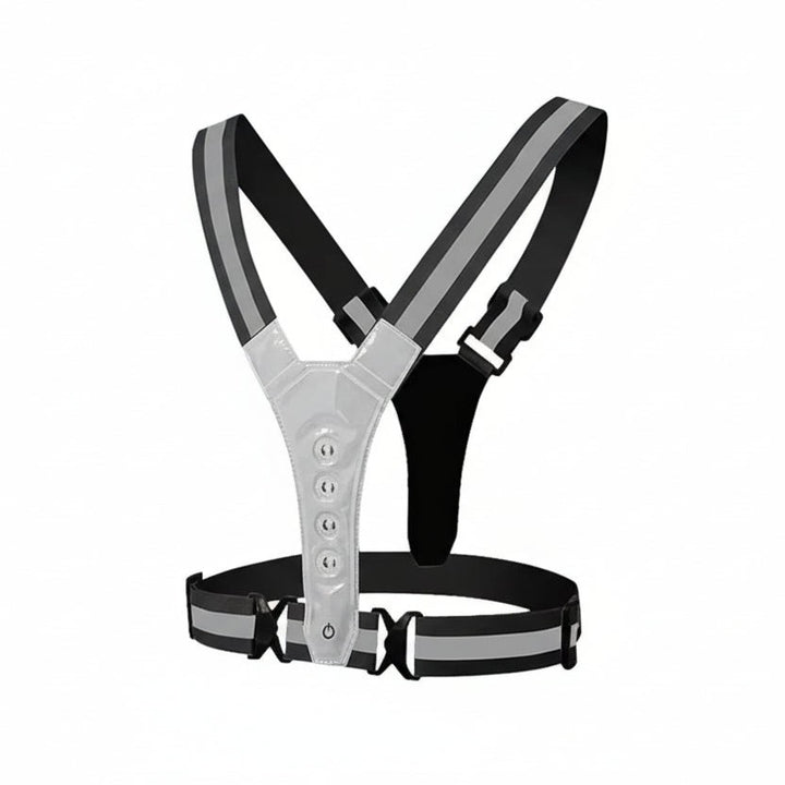 Adjustable LED running vest lit up at night - product photo 11