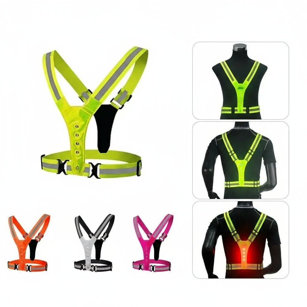 Adjustable LED running vest lit up at night - product photo 4