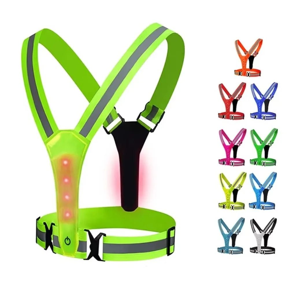 Adjustable LED running vest lit up at night - product photo 7