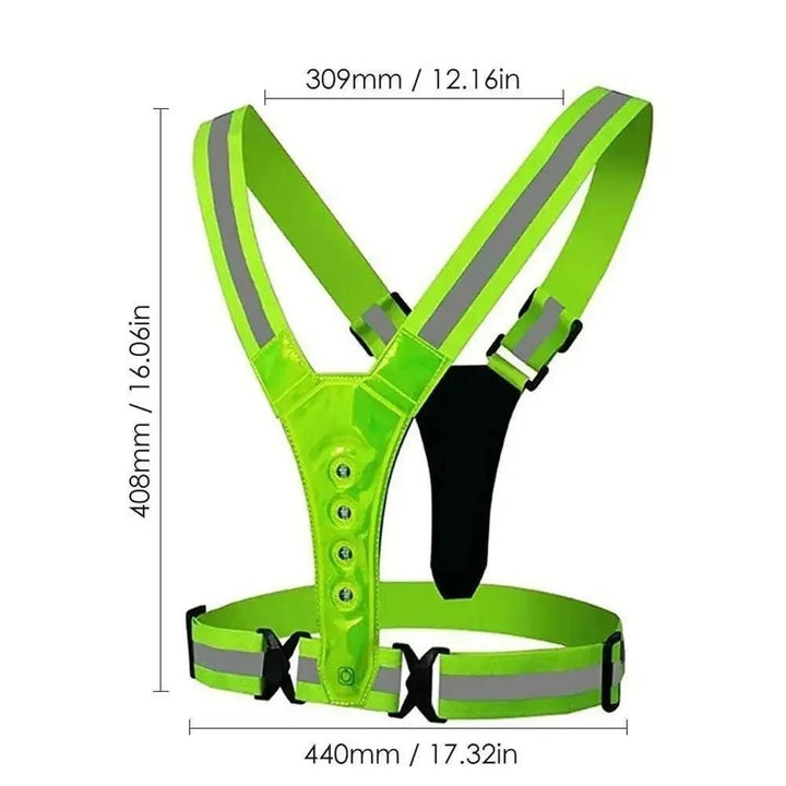 Adjustable LED running vest lit up at night - product photo 8