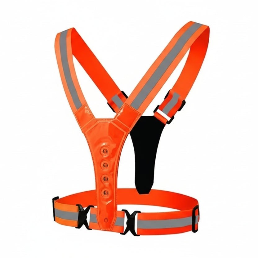 Adjustable LED running vest lit up at night - product photo 9