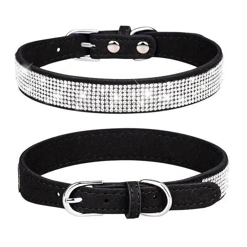Adjustable leather dog collar with rhinestones - product photo 13