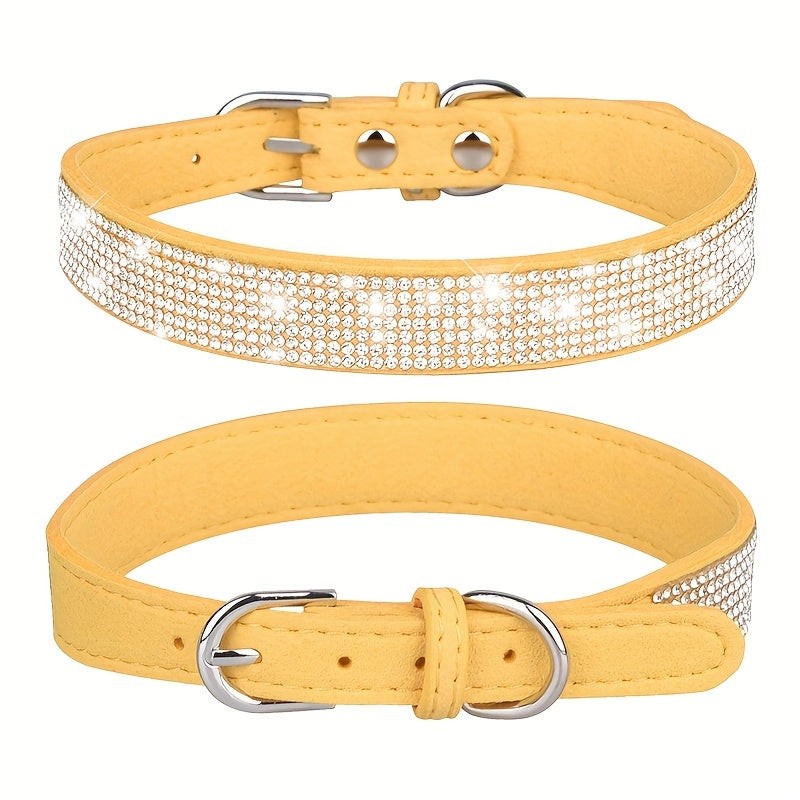 Adjustable leather dog collar with rhinestones - product photo 14
