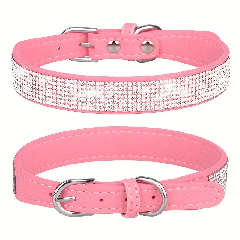 Adjustable leather dog collar with rhinestones - product photo 6