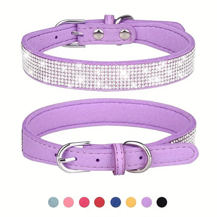 Adjustable leather dog collar with rhinestones - product photo 7