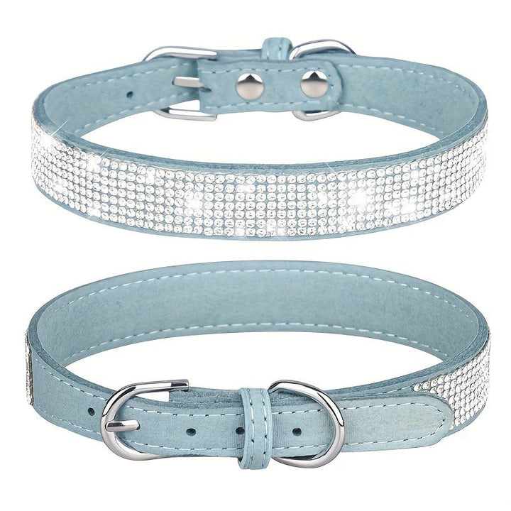 Adjustable leather dog collar with rhinestones - product photo 8