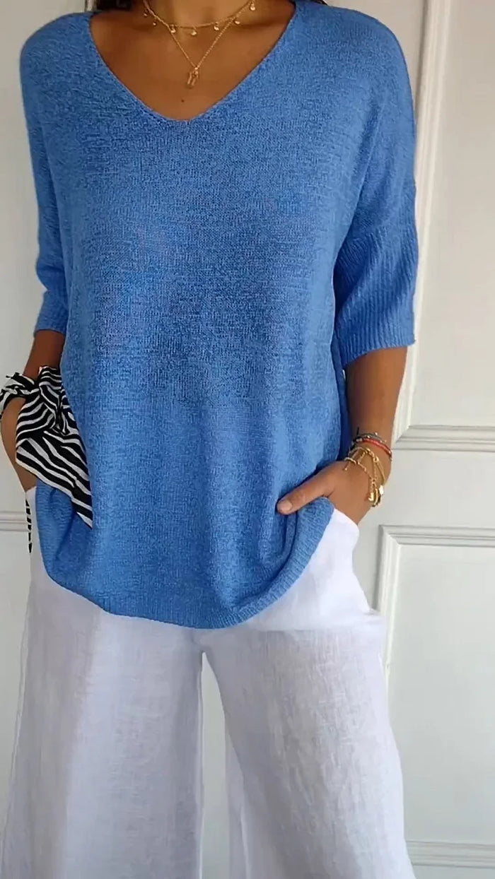 Keira | Women’s V-Neck Knitted Top with 3/4 Sleeves