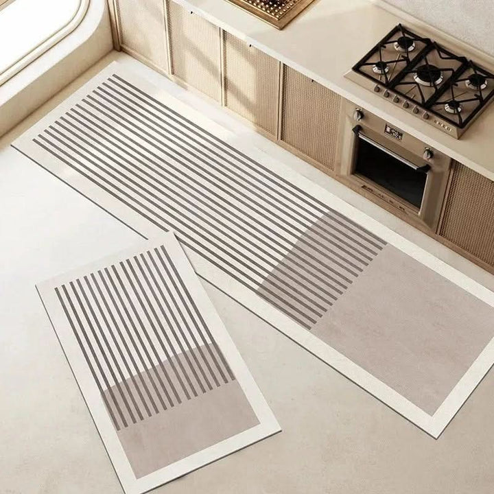 Cushioned anti-fatigue kitchen floor mat in front of a counter - product photo 1