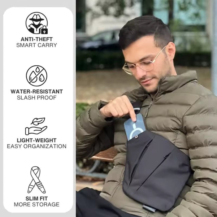 Anti-theft shoulder bag with a cut-resistant strap and Rfid pocket - product photo 5