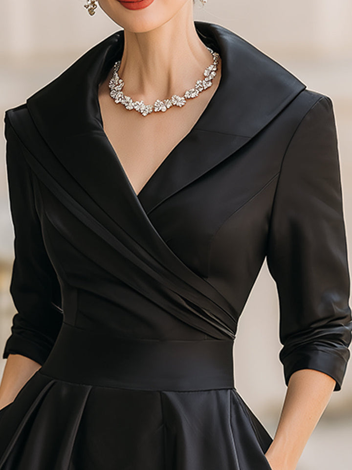 Aurora | Timeless Vintage Shawl-Collar Midi Dress For Women