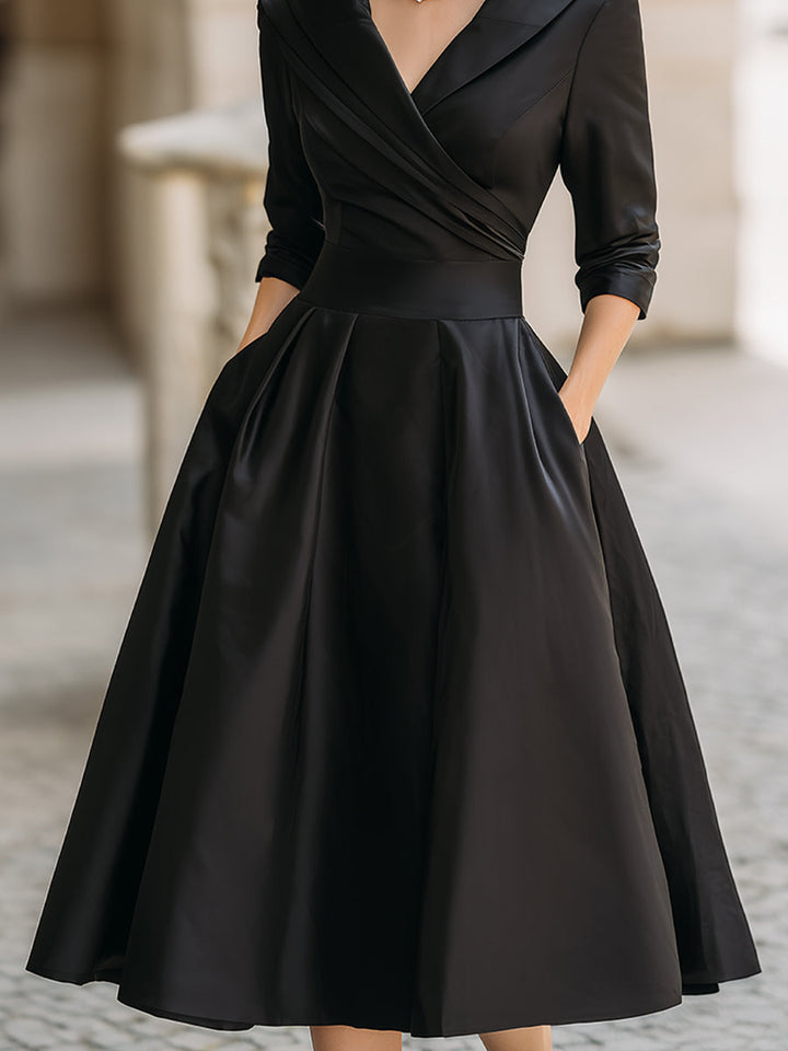 Aurora | Timeless Vintage Shawl-Collar Midi Dress For Women