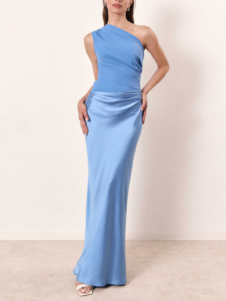 Anita | Elegant One-Shoulder Pleated Party Maxi Dress For Women
