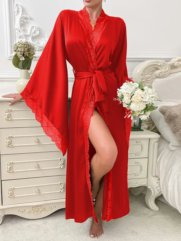 Nora | Women’s Lace Kimono Robe With Flowing Sleeves And Tie Waist