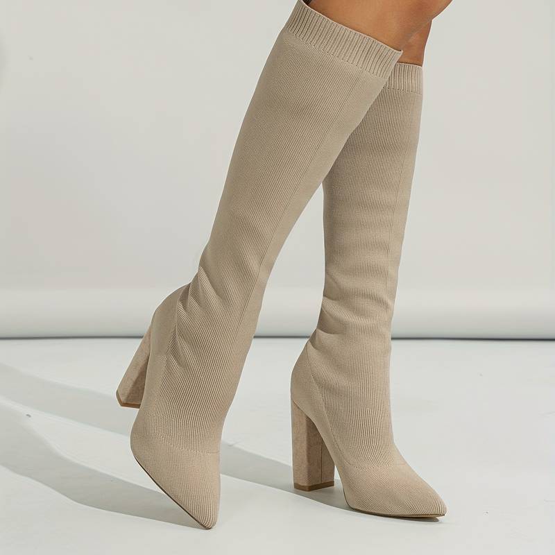 Aria | Stretch Knit Ankle Boots with Stable Block Heel for Women