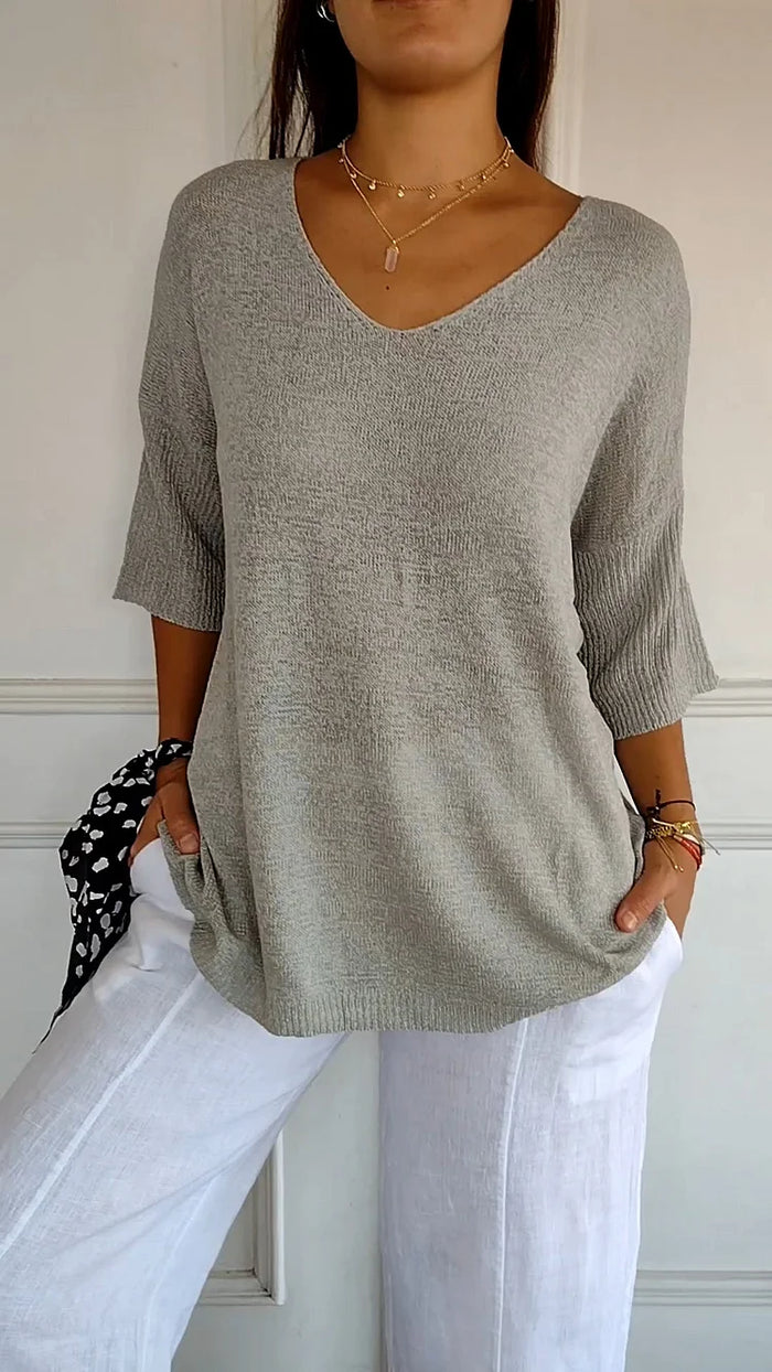 Keira | Women’s V-Neck Knitted Top with 3/4 Sleeves