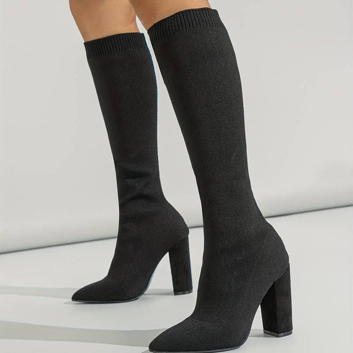 Aria | Stretch Knit Ankle Boots with Stable Block Heel for Women