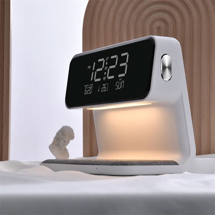 Bedside lamp with a wireless charging base and Lcd clock - product photo 2