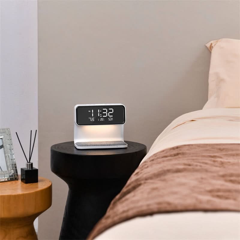 Bedside lamp with a wireless charging base and Lcd clock - product photo 3