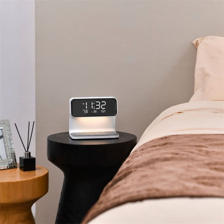 Bedside lamp with a wireless charging base and Lcd clock - product photo 3