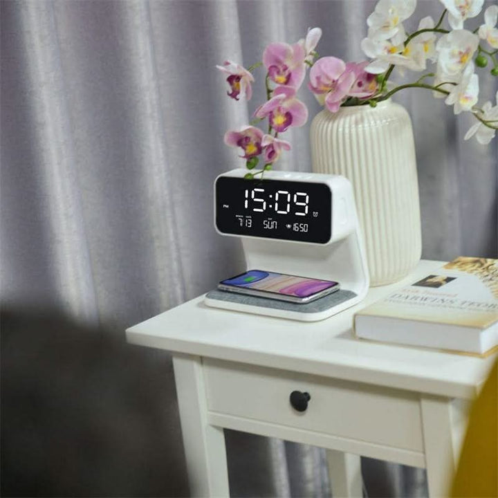 Bedside lamp with a wireless charging base and Lcd clock - product photo 4