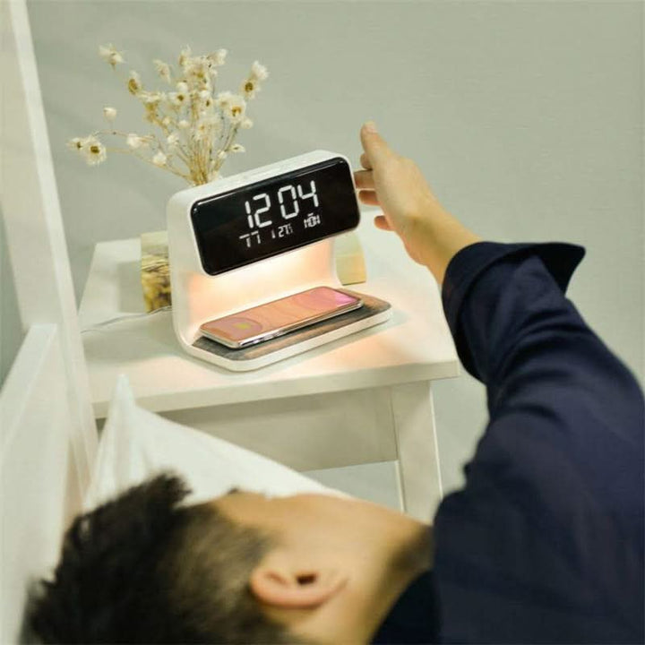 Bedside lamp with a wireless charging base and Lcd clock - product photo 5