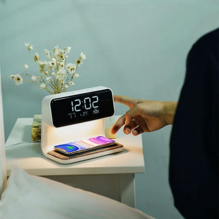 Bedside lamp with a wireless charging base and Lcd clock - product photo 6