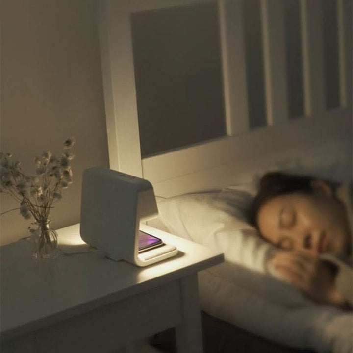 Bedside lamp with a wireless charging base and Lcd clock - product photo 7