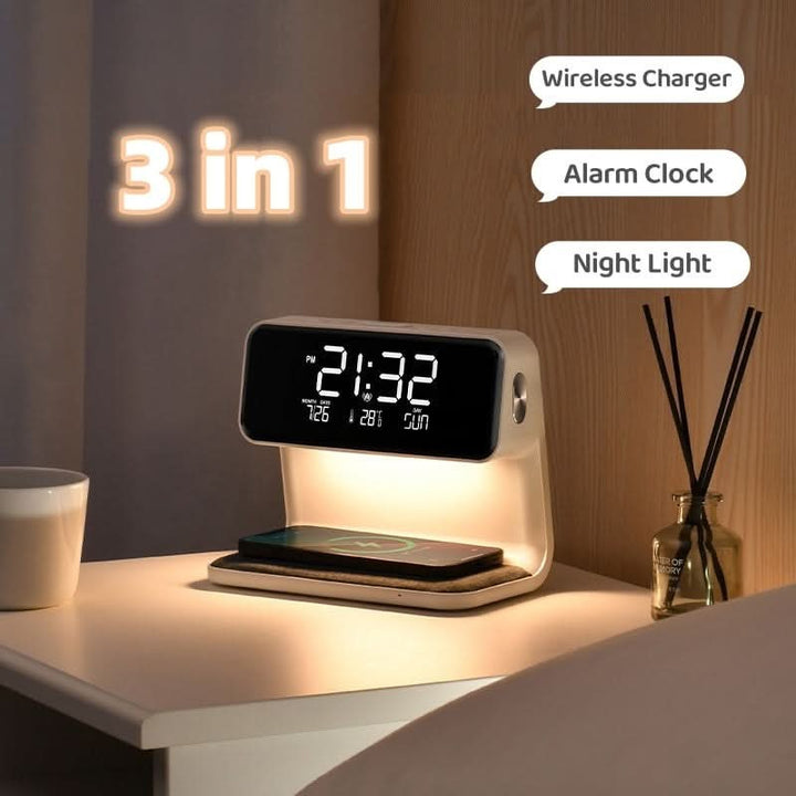 Bedside lamp with a wireless charging base and Lcd clock - product photo 8