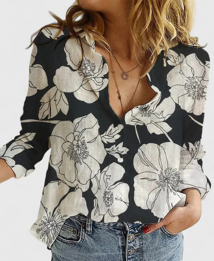 Harper | Relaxed Linen Lapel Button-Down Shirt For Women