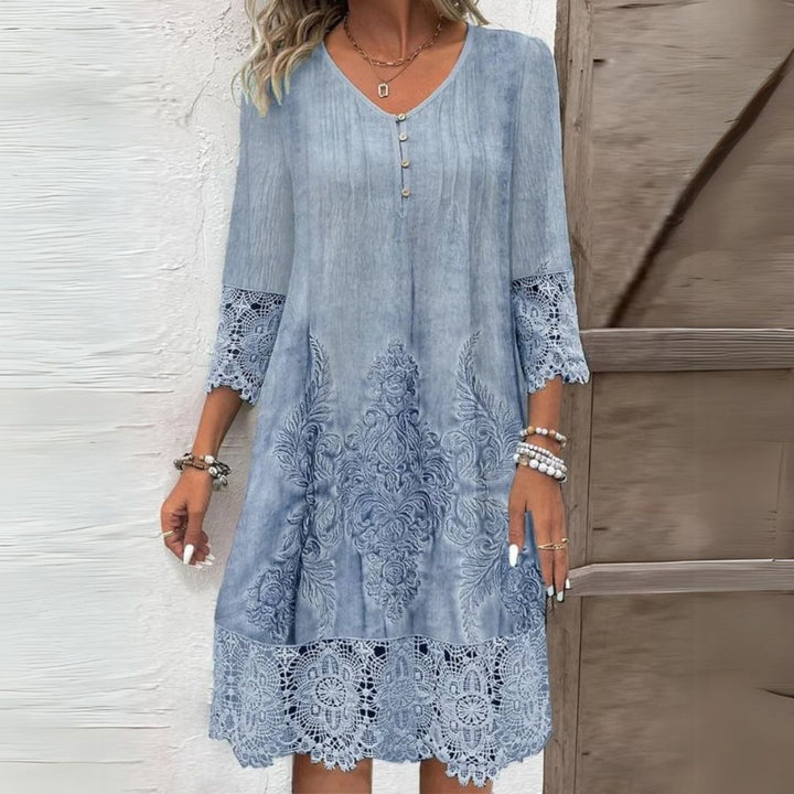 Rosalind | Elegant V-Neck Embroidered Midi Dress For Women