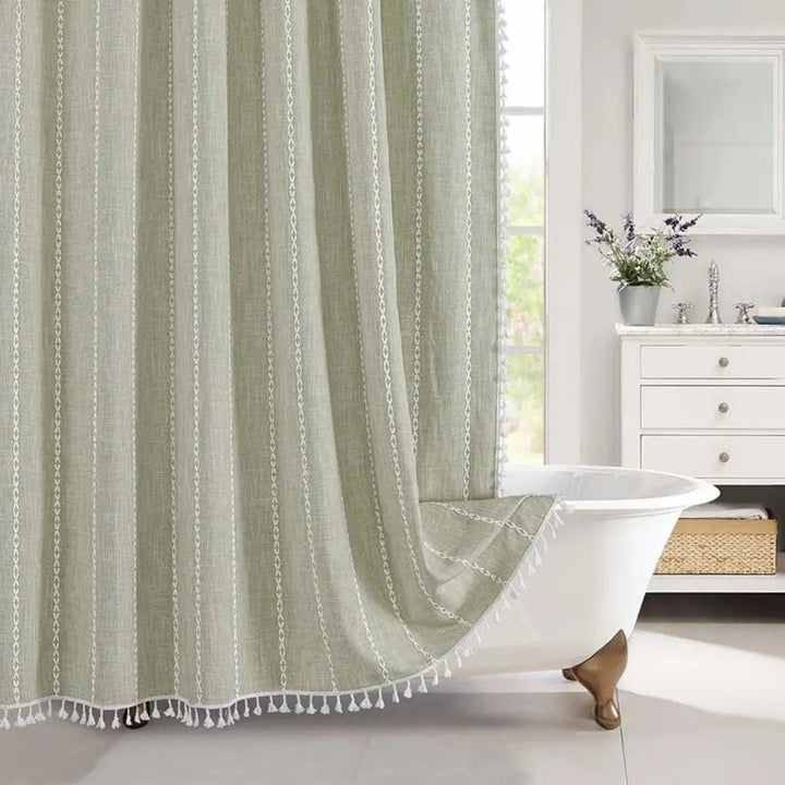Boho linen-weave shower curtain with a tasselled hem - product photo 8