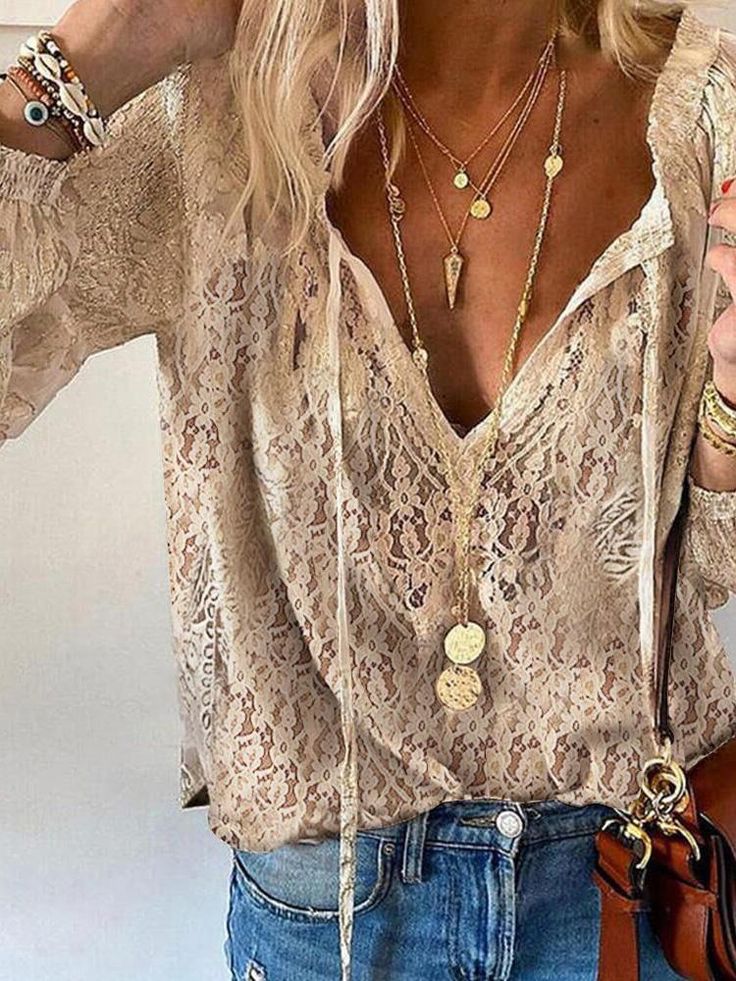 Rhea | Women’s Vintage Boho Blouse with Slit Neckline