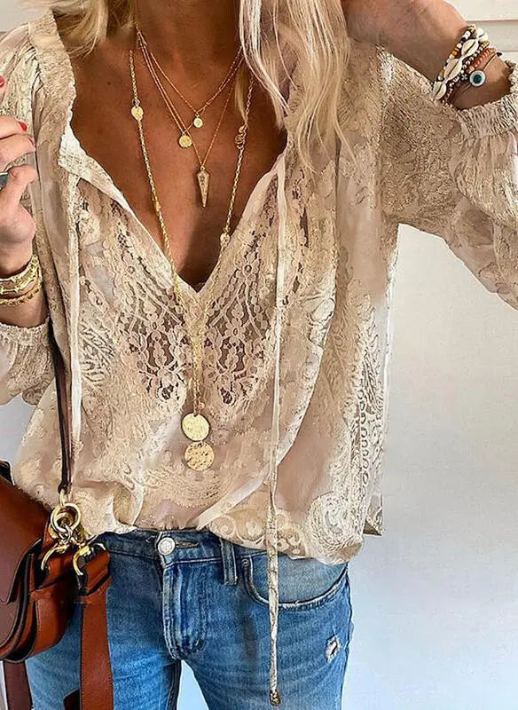 Rhea | Women’s Vintage Boho Blouse with Slit Neckline
