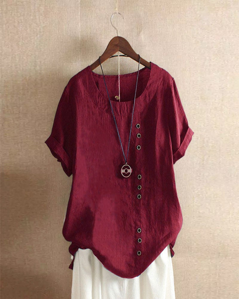 Julia | Women’s Short Sleeve Summer Blouse with Round Neck