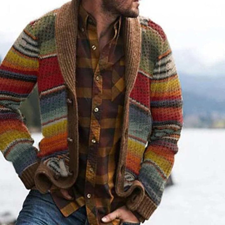 Leo | Men’s Striped Relaxed Knit Cardigan With Colorful Flair