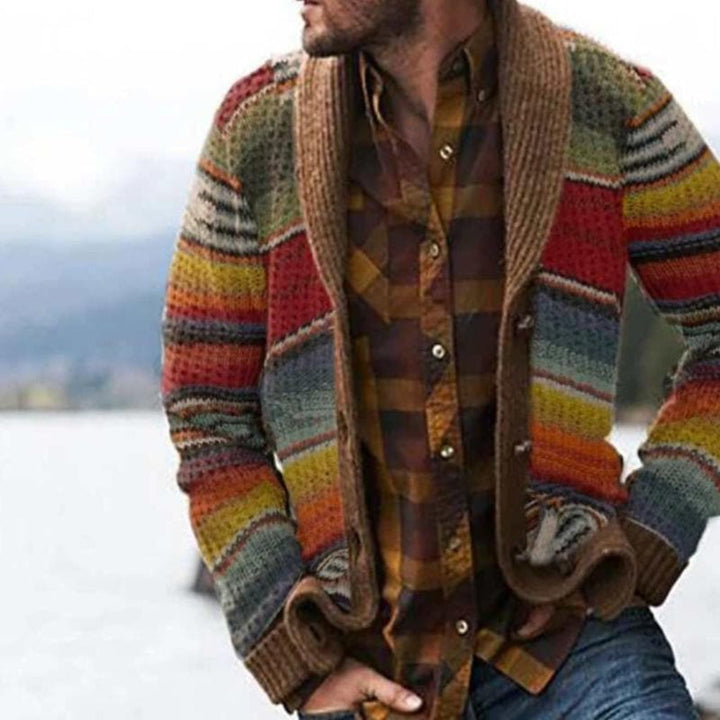 Leo | Men’s Striped Relaxed Knit Cardigan With Colorful Flair