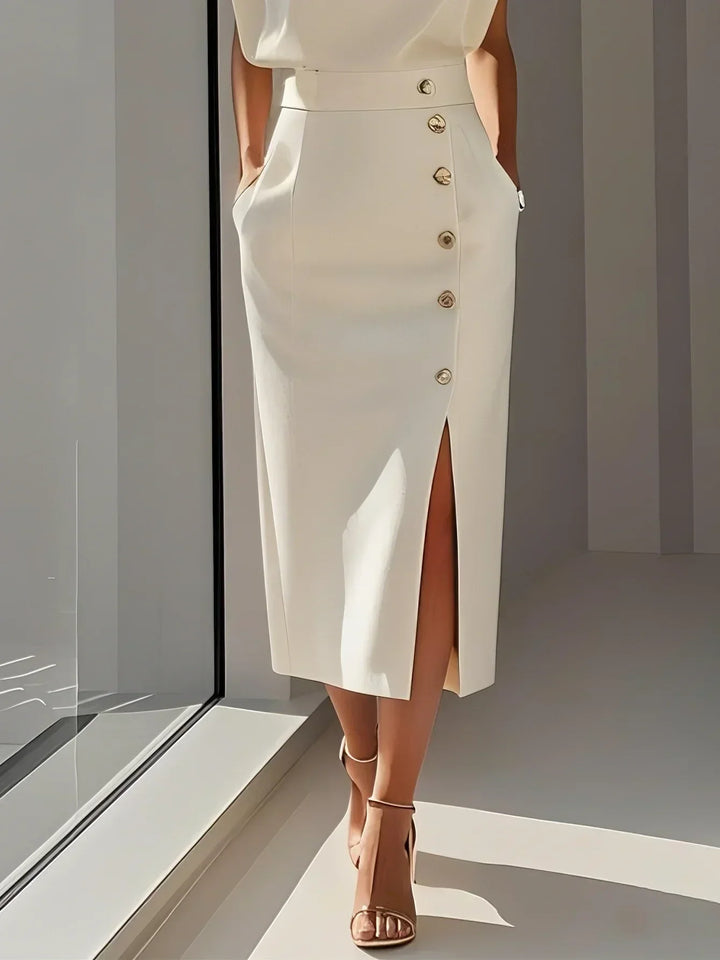 Cordelia | Elegant Sleeveless Side-Button Midi Dress For Women